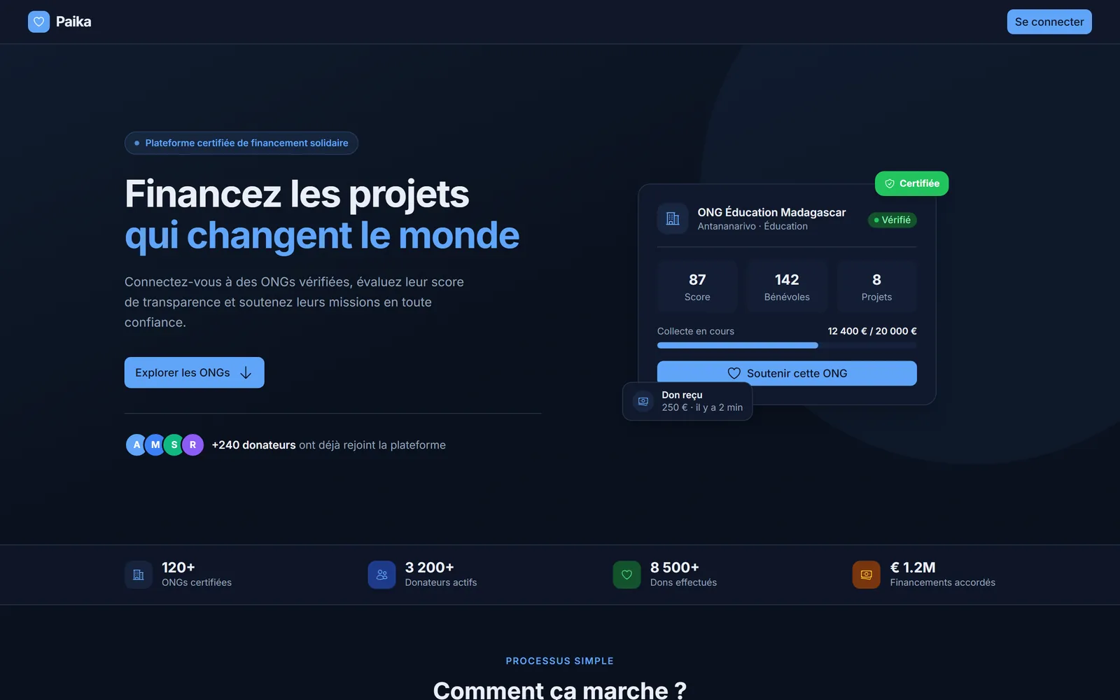 Page d'accueil de Paika