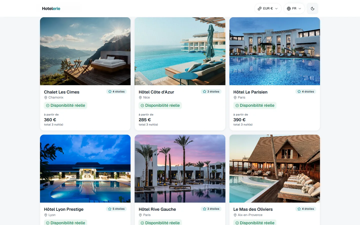 Marketplace : résultats de recherche avec disponibilités réelles